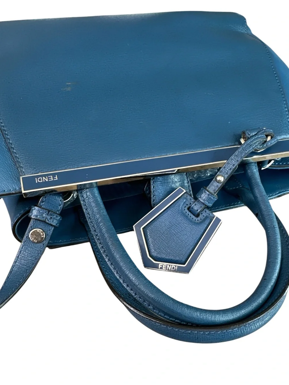 Fendi Teal-Blue Leather Satchel with Top Handles